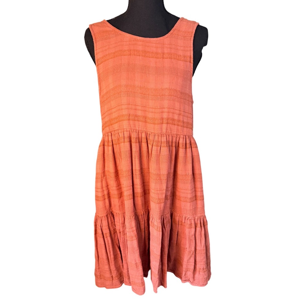 American Eagle‎ Coral Gauze Tiered Mini Dress M Boho Cottagecore Babydoll Beach